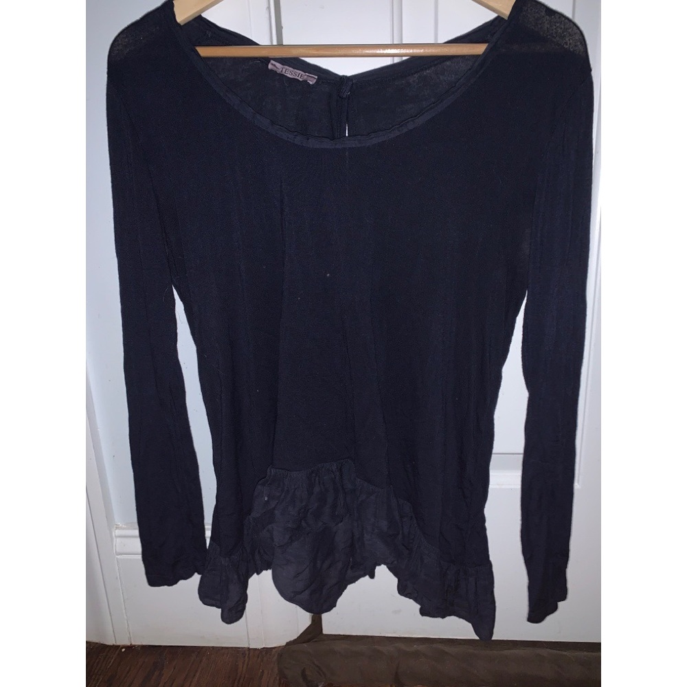 Tessie- Dark blue flowy long sleeve top
